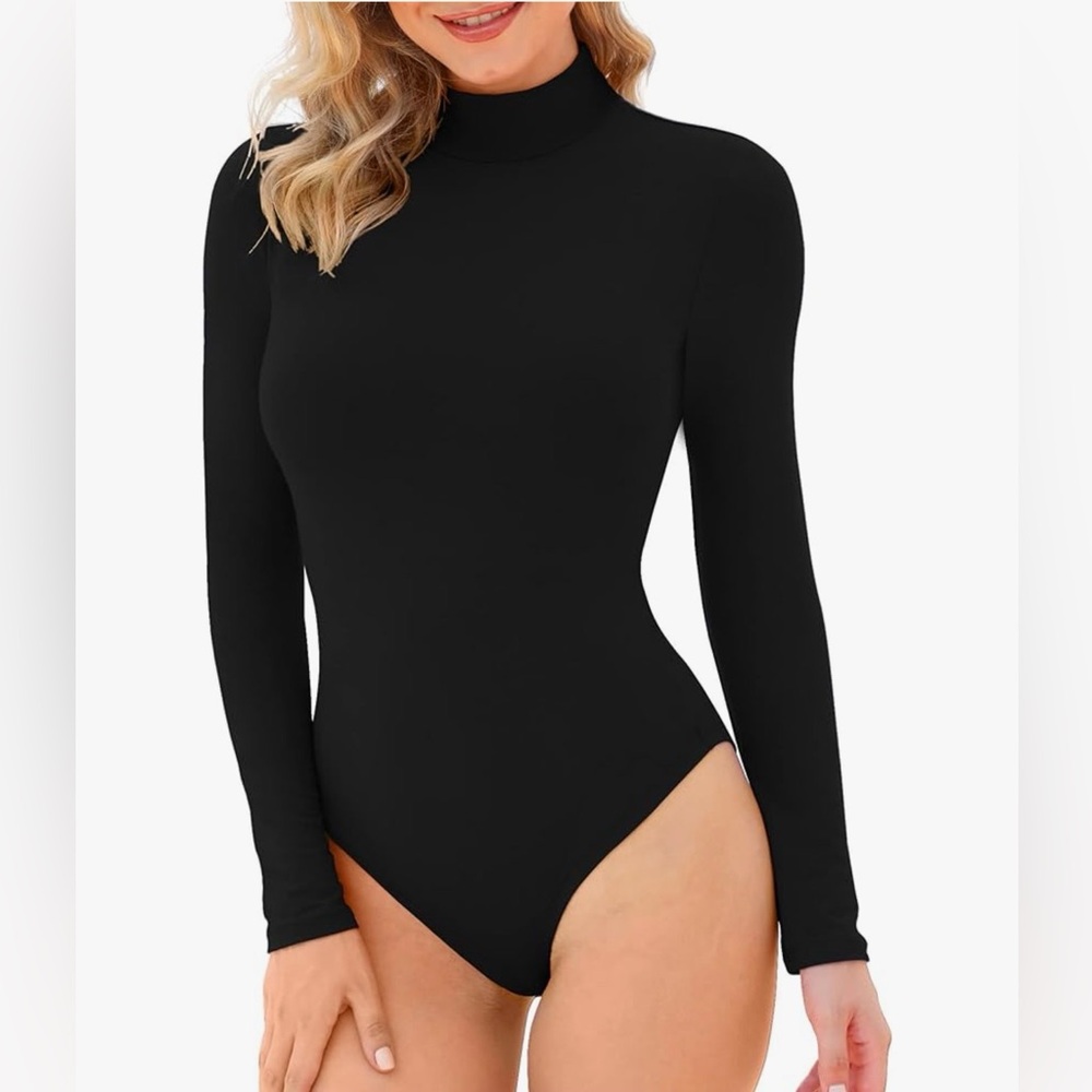 Black Mock Neck Long Sleeve Bodysuit